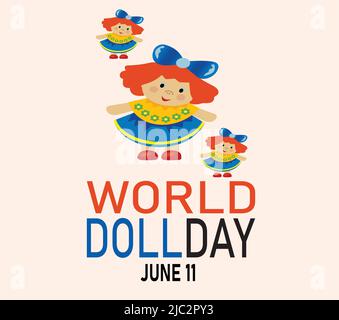 World Doll Day on June 11 isolated on white background vector illustration Stock Vector