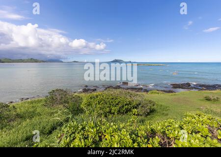 Popoia Island and Kaneohe, Oahu, Hawaii Stock Photo