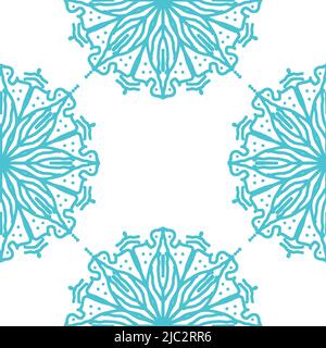 Seamless pattern with hand drawn mandala ornament in turquoise color on white background. Islam, Arabic, Indian, ottoman motifs. Vector illustration. Stock Vector