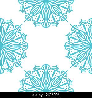Seamless pattern with hand drawn mandala ornament in turquoise color on white background. Islam, Arabic, Indian, ottoman motifs. Vector illustration. Stock Vector