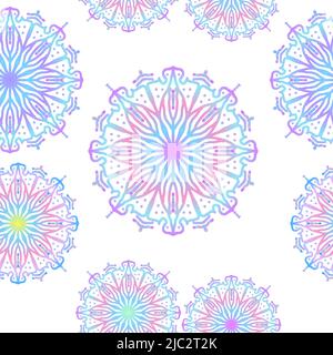 Seamless pattern with hand drawn mandala ornament in gradient color on white background. Islam, Arabic, Indian, ottoman motifs. Vector illustration. Stock Vector
