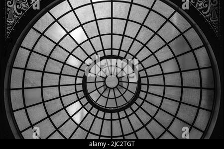 Brussels City Center, Brussels Capital Region - Belgium - 06 20 2020 Art Nouveau decorated round glass ceiling of the brussels Toy museum Stock Photo