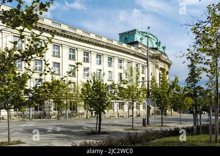 SOFIA, BULGARIA - MAY 1, 2022:  Spring view of National Library Saint Cyril and Saint Methodius in Sofia, Bulgaria Stock Photo