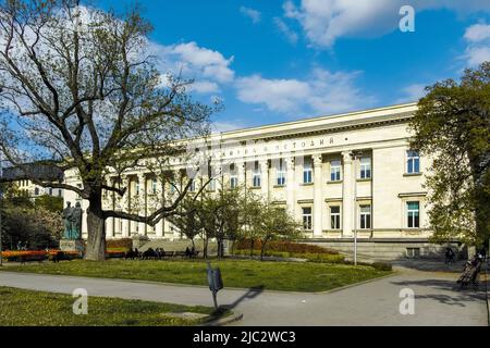 SOFIA, BULGARIA - MAY 1, 2022:  Spring view of National Library Saint Cyril and Saint Methodius in Sofia, Bulgaria Stock Photo