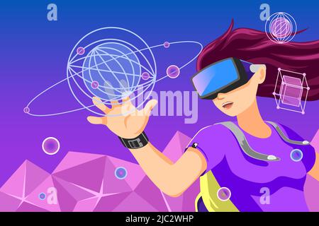 A vector illustration of Metaverse Digital Virtual Reality Cyber World Stock Vector