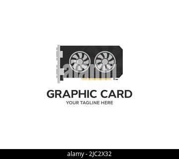 Computer graphic card, graphics card GPU logo design. Professional gaming graphic card. IT hardware. Computer gaming powerful graphic card vector. Stock Vector