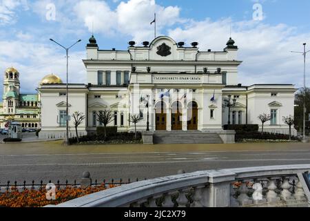 SOFIA, BULGARIA - MAY 1, 2022:  Spring view of National Assembly in city of Sofia, Bulgaria Stock Photo