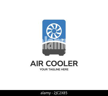 Mobile air conditioner. logo design. Evaporative air cooler fan with ionizer vector design and illustration. Stock Vector
