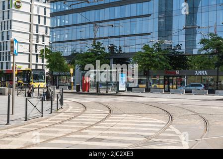 Saint-Gilles, Brussels Capital Region - Belgium - 05 17 2020 Railwaytracks at the Brussels South transportation hub Stock Photo