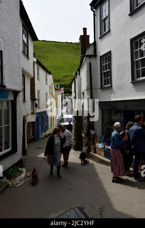 Tourists on Fore Street Port Issac Cornwall England uk Stock Photo