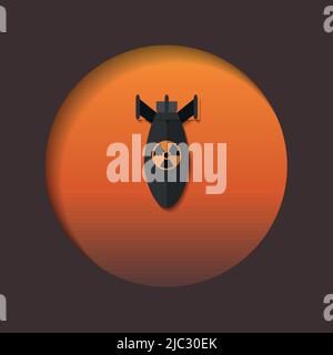 vector illustration of a postcard in a paper-cut style. a nuclear bomb on the background of the sunset sky Stock Vector