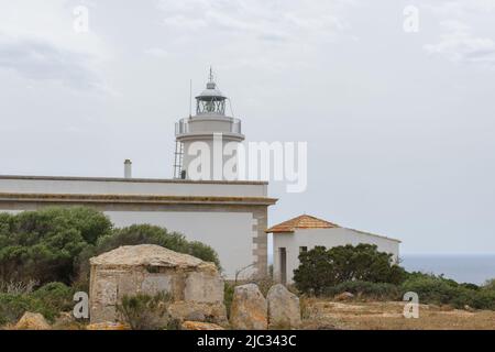 Lighthouse at Cap Blanc in Mallorca, Spain Stock Photo