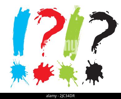 Question mark and exclamation mark, handwritten. Expressive illustration of brush handwritten symbols. Isolated on white background. Vector available. Stock Vector