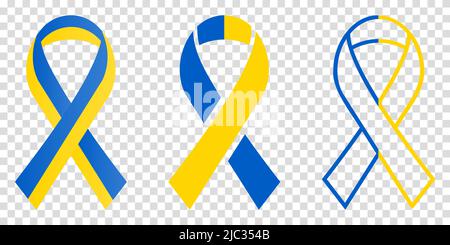 Ribbons of solidarity with Ukraine set. Vector illustration isolated on transparent background Stock Vector