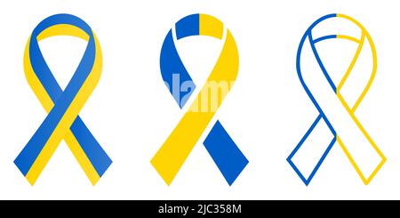 Set of ribbons of solidarity with Ukraine. Vector blue and yellow stripe Stock Vector