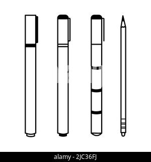 Set of drawing supplies. Minimalist pen, marker and pencil icon collection. Hand drawn vector tools for back to school Stock Vector
