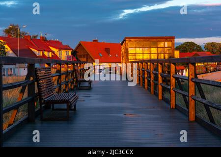 Hel, Pomeranian Voivodeship / Poland - June 2 2022: Wooden viewing and walking pier over the Dune Park in Hel, Poland, Hel Peninsula. Stock Photo