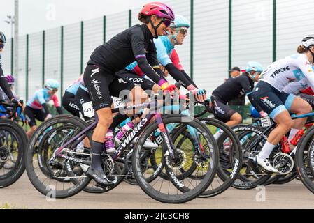 Cyclists at Colchester Sports Park racing in the UCI Women’s Tour cycle race Stage 1. Ashleigh Moolman-Pasio of Team SD Worx (5) Stock Photo