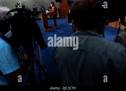 Washington, United States Of America. 04th June, 2022. Speaker of the United States House of Representatives Nancy Pelosi (Democrat of California) speaks at her weekly press conference in the Capitol on Thursday, June 9, 2022. Credit: Julia Nikhinson/CNP Photo via Credit: Newscom/Alamy Live News
