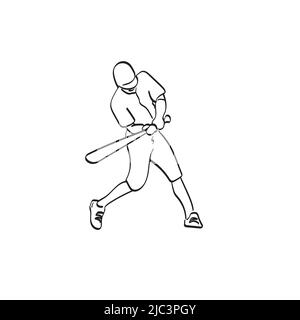 line art baseball batter hitting ball illustration vector hand drawn isolated on white background Stock Vector