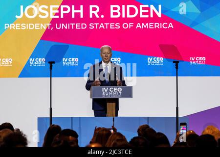 Los Angeles, USA. 09th June, 2022. IV CEO Summit of the Americas conference. President Joe Biden. 6/8/2022 Intercontinental Hotel, Los Angeles, CA. USA (Photo by Ted Soqui/SIPA USA) Credit: Sipa USA/Alamy Live News Stock Photo