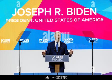 Los Angeles, USA. 09th June, 2022. IV CEO Summit of the Americas conference. President Joe Biden. 6/8/2022 Intercontinental Hotel, Los Angeles, CA. USA (Photo by Ted Soqui/SIPA USA) Credit: Sipa USA/Alamy Live News Stock Photo