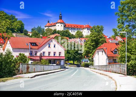 Skofja Loka, Slovenia. Historical medieval town in Carniola slovene region. Stock Photo