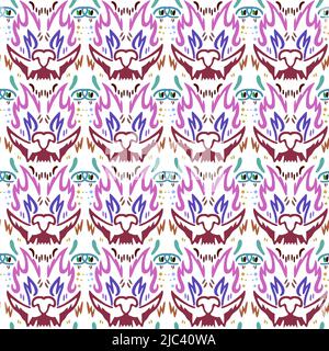 Regular psychedelic pattern with crying wolf heads. Stock Vector