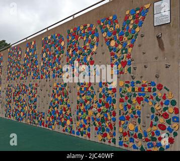 Barry Island climbing wall, Eastern Promenade, Vale Of Glamorgan, South Wales, UK - Home of Gavin and Stacey BBC TV Sitcom Stock Photo