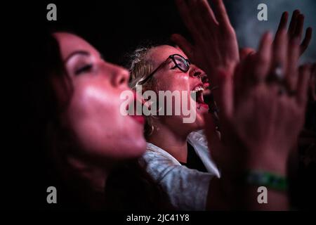 Fans during the Tame Impala concert performing onstage at the NOS stage during the 2022 NOS Primavera Sound on June 09, 2022 in Porto, Portugal. Stock Photo