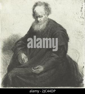 The portrait is of a seated old man with beard and long cloak. Bust to left., Seated old man with long cloak, print maker: Jan Chalon, (mentioned on object), Jan Chalon, (mentioned on object), Northern Netherlands, (possibly), 1789, paper, etching, drypoint, h 146 mm × w 160 mm Stock Photo