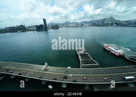 The island eastern corridor highway and the Victoria Harbour in Hong Kong. Stock Photo