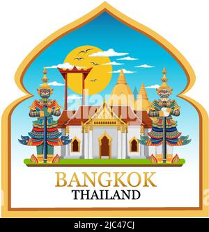 Bangkok Thailand Landmark Logo Banner illustration Stock Vector