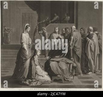 Christ visiting Martha and Mary. Mary is seated on the ground in front of Christ. Martha stands behind her. Behind Christ are his disciples., Christ with Martha and Mary The Savior with Martha and Mary. (title on object), print maker: Charles Howard Hodges, (mentioned on object), after: Eustache Lesueur, (mentioned on object), publisher: Evert Maaskamp, (mentioned on object), Amsterdam, 1809, paper, h 518 mm × w 774 mm Stock Photo