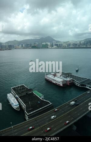 The island eastern corridor highway and the Victoria Harbour in Hong Kong. Stock Photo