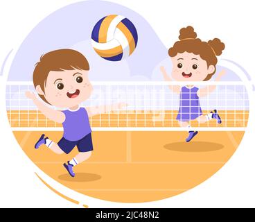 Volleyball Player on the Attack for Sport Competition Series Indoor in Flat Cute Kids Cartoon Illustration Stock Vector