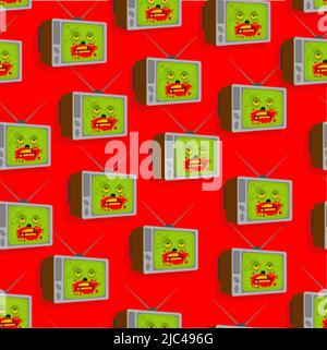 Zombie TV pattern seamless. Zombi televisor background. brainwashing concept. Vector texture Stock Vector