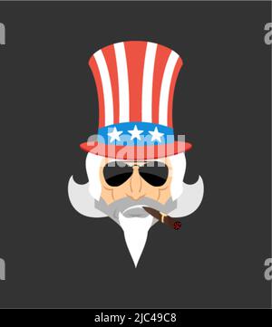 Uncle Sam Cool serious avatar of emotions. Man smoking cigar emoji. Uncle Sam strict. Stock Vector