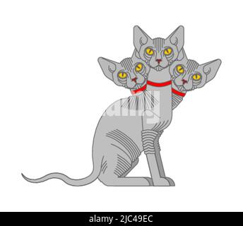 Cerberus cat. Three-headed cat from hell. hellish pet Stock Vector