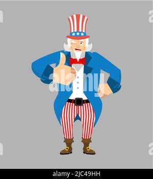 Uncle Sam thumbs up and winks. Man happy emoji. Vector illustration Stock Vector