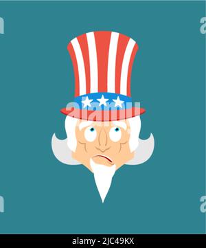 Uncle Sam confused emoji oops. Man perplexed emotions. Uncle Sam surprise. Vector illustration Stock Vector