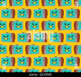 Zombie TV pattern seamless. Zombi televisor background. brainwashing concept. Vector texture Stock Vector