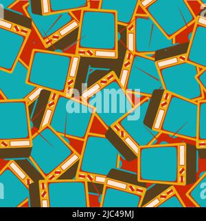 Retro TV pattern seamless. Old televisor background. Vector texture Stock Vector