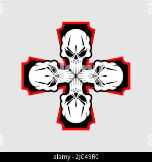 Cross of skulls. Badge for soldiers paintball team patch. Stock Vector