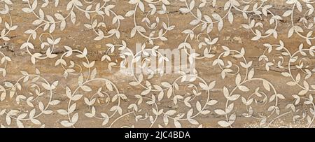 Brown ornament pattern with marble texture background, Vintage retro tile Stock Photo