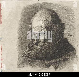 Study of a bearded old man, possibly a monk in a habit, Study of an old man, print maker: Jan Weissenbruch, (mentioned on object), The Hague, (possibly), 1837 - 1880, paper, etching, h 86 mm × w 140 mm Stock Photo