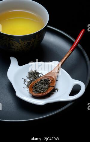 Green Tea (Sencha) in Spoon, Japan, Green Tea Stock Photo