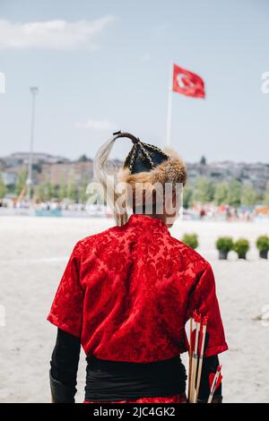 Man wearing traditional turkish hat in the view Stock Photo