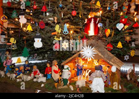 Crib in a Church, Christmas Market, Hamburg, Germany Stock Photo