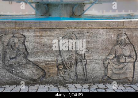 Legendary figures at the market fountain, Pfullingen, Baden-Wuerttemberg, Germany Stock Photo